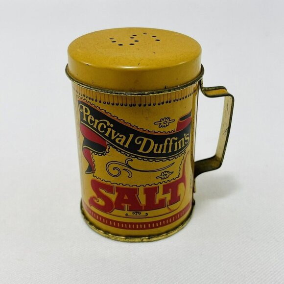 Vintage Percival Duffin Tin Salt Shaker 4” Metal Retro Handle Replacement Yellow - Picture 11 of 12